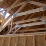 Types of roof trusses illustrated as line diagrams, showing Fink, Scissor, Attic, Mono, Queen Post, and King Post truss shapes